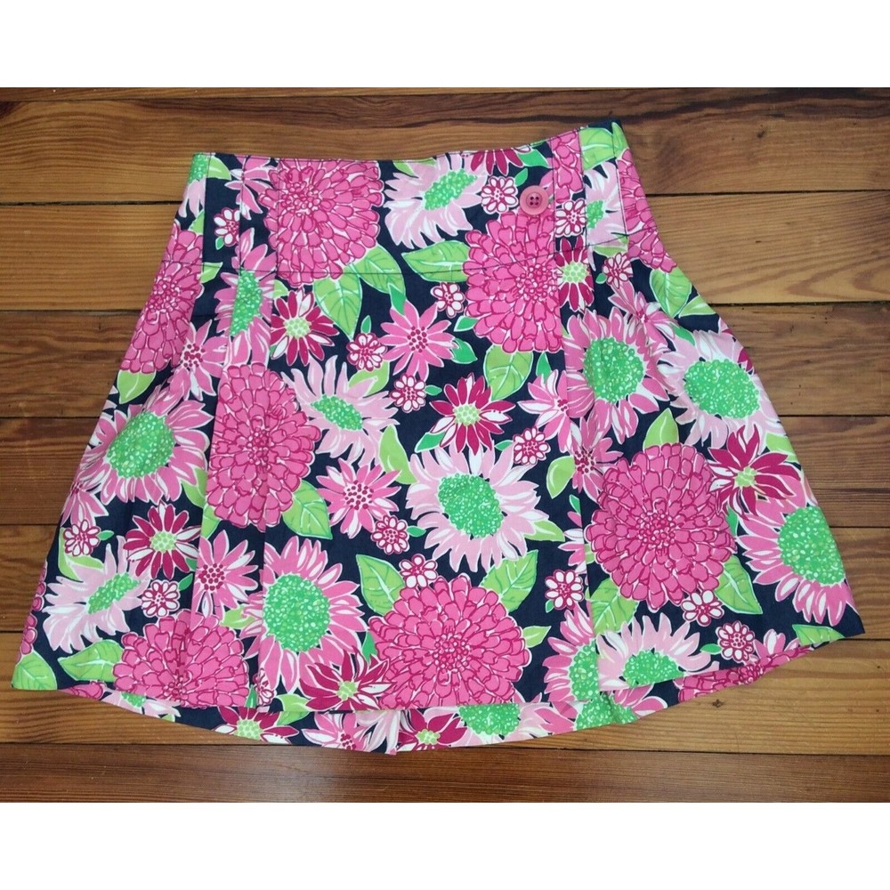Girls Navy Floral Skirt - Pink & Green
